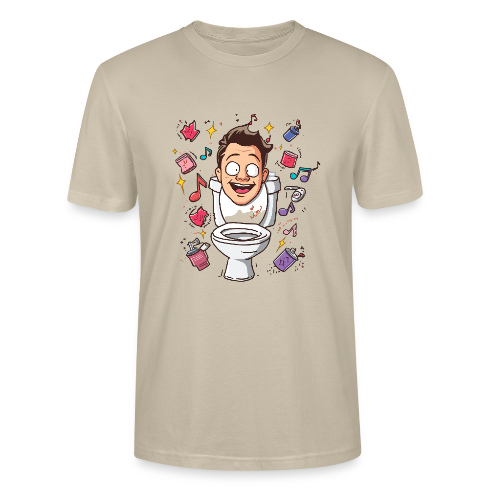 Kult-Cartoon T-Shirt "Toilette Rave" | Verrücktes Party-Design | Lustiges WC-Motiv | Chaos & Musik | Stanley/Stella - Beige