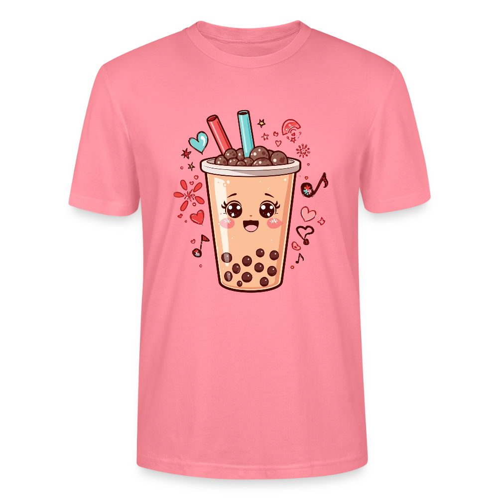 Kawaii Bubble Tea T-Shirt | Süßes Boba Cute Foodie Motiv | Anime Style mit Herzen & Musiknoten | Stanley/Stella Unisex - Pink 