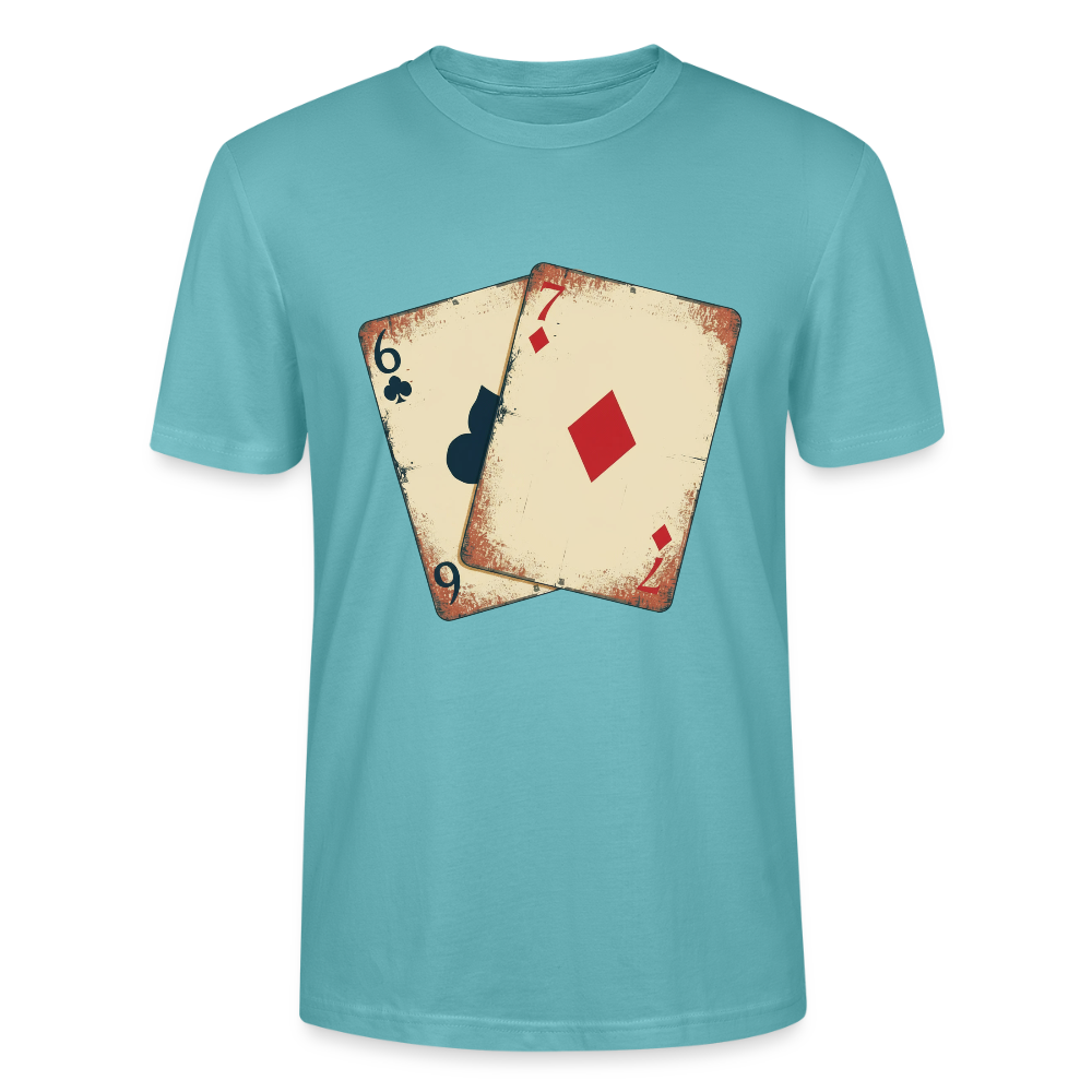 Vintage Poker T-Shirt "Glücksspiel Hand" | Distressed Spielkarten Grunge Look | Casino & Kartenspiel Motiv | Stanley/Stella - Pastelltürkis