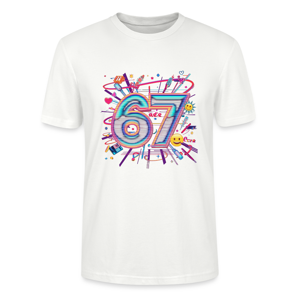 Pop Art Doodle T-Shirt | Neon Graffiti Zahl 67 | Kawaii Street Style Unisex Shirt | Stanley/Stella - Weiß