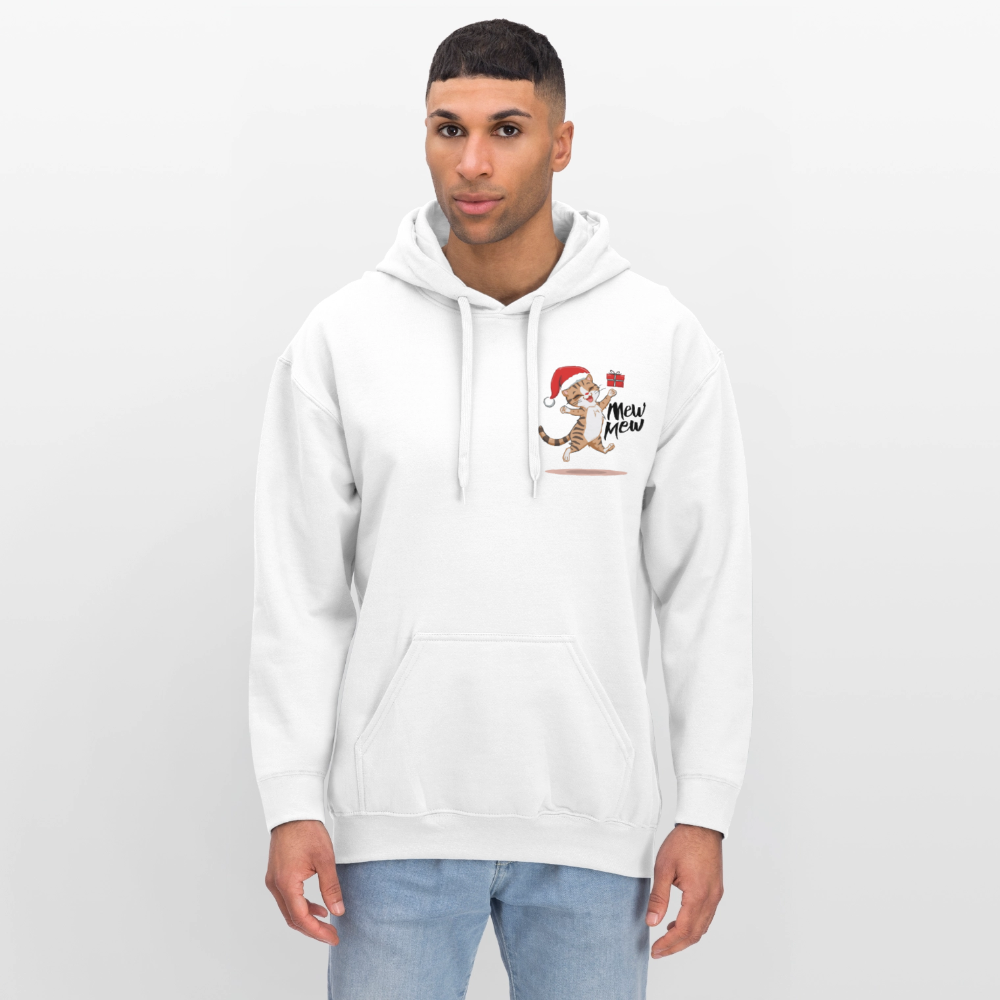 Weihnachtskatzen Hoodie "Mew Mew" | Lustiger Katzen Pullover | Modernes Weihnachtsgeschenk für Katzenfans | Unisex Kapuzenpullover - Weiß