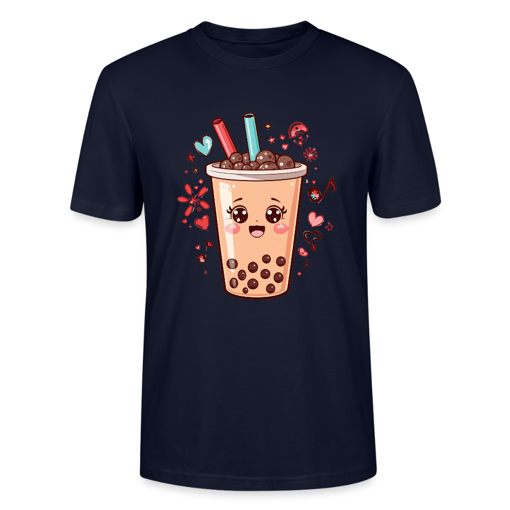 Kawaii Bubble Tea T-Shirt | Süßes Boba Cute Foodie Motiv | Anime Style mit Herzen & Musiknoten | Stanley/Stella Unisex - Navy