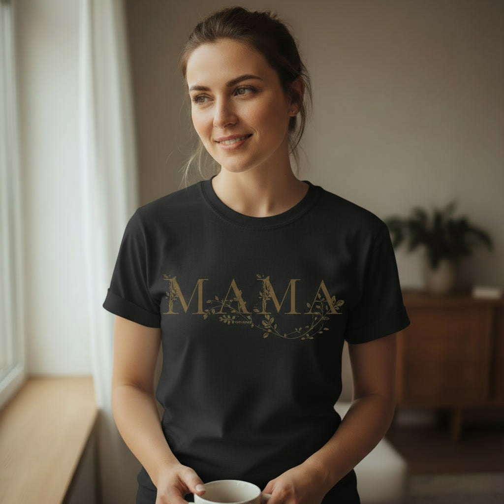 Elegantes MAMA T-Shirt | Gold-Effekt & Vintage Textur auf Schwarz | Perfektes Geschenk zum Muttertag | Premium Damen-Fit