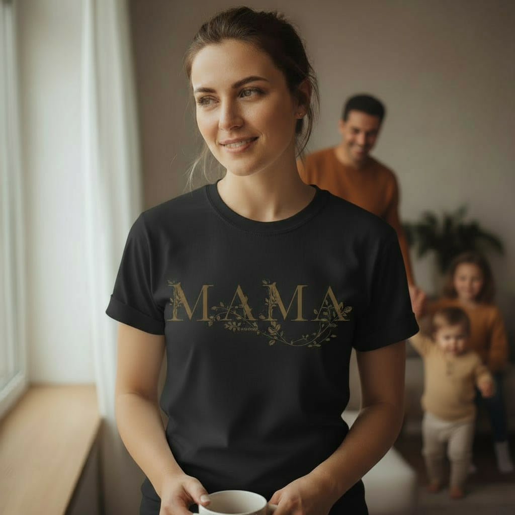 Elegantes MAMA T-Shirt | Gold-Effekt & Vintage Textur auf Schwarz | Perfektes Geschenk zum Muttertag | Premium Damen-Fit